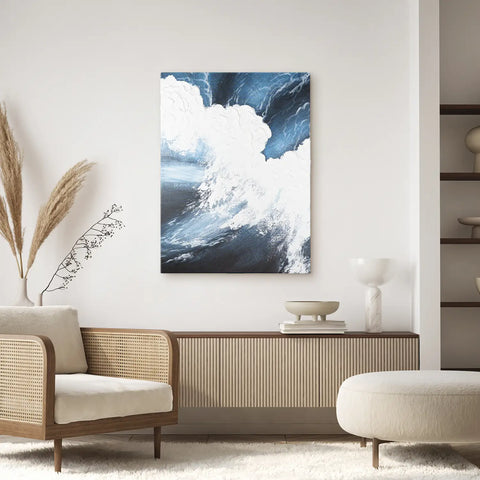 Leinwandbild handgemalt mit Acrylfarbe und Strukturpaste im Hochformat, Polaritaeten des Lebens3, 75x100 mit Bilderrahmen in Schwarz