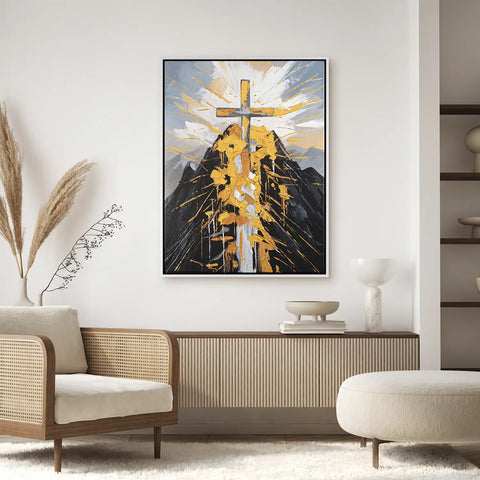 Leinwandbild handgemalt mit Acrylfarbe und Strukturpaste im Hochformat, Berg der Vergebung, 120x160 ohne Rahmen