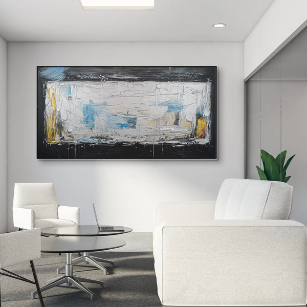 Leinwandbild handgemalt Gemälde mit Acrylfarbe und Strukturpaste im Panorama, Ewige Praesenz, 160x80 ohne Rahmen