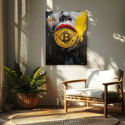 Leinwandbild handgemalt mit Acrylfarbe und Strukturpaste im Hochformat, Preis der Stille, 75x100 mit Bilderrahmen in Eiche Dunkel