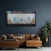 Leinwandbild handgemalt Gemälde mit Acrylfarbe und Strukturpaste im Panorama, Ewige Praesenz, 120x60 mit Bilderrahmen in Eiche Dunkel