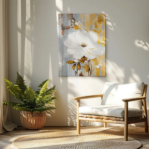Leinwandbild handgemalt mit Acrylfarbe und Strukturpaste im Hochformat, Schoepfungskraft, 75x100 mit Bilderrahmen in Eiche Dunkel