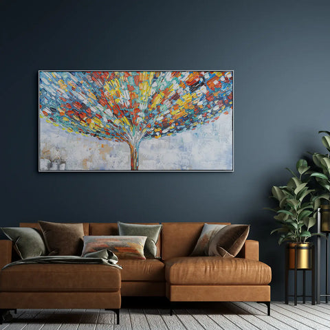 Leinwandbild handgemalt mit Acrylfarbe und Strukturpaste im Panorama, Klang der Stille, 80x160 mit Bilderrahmen in Weiß