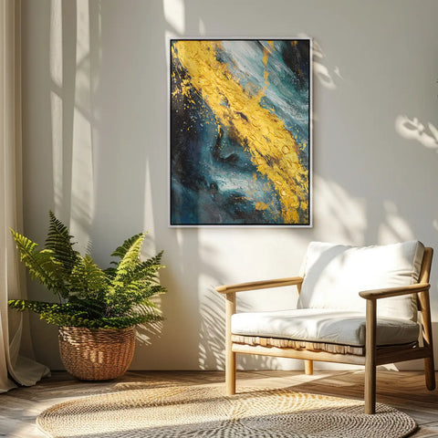 Leinwandbild handgemalt mit Acrylfarbe und Strukturpaste im Hochformat, Der Raum dazwischen, 120x160 mit Bilderrahmen in Weiß