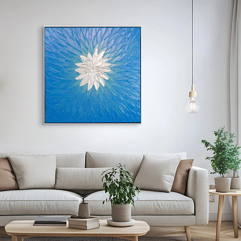 Leinwandbild handgemalt mit Acrylfarbe und Strukturpaste im Quadratisch, Geist der Freiheit, 120x120 mit Bilderrahmen in Weiß