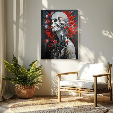 Leinwandbild handgemalt mit Acrylfarbe und Strukturpaste im Hochformat, Wo das Fleisch verstummt, 120x160 mit Bilderrahmen in Weiß