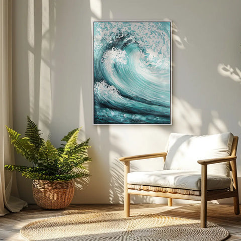 Leinwandbild handgemalt mit Acrylfarbe und Strukturpaste im Hochformat, Das unendliche Spiel, 120x160 mit Bilderrahmen in Weiß
