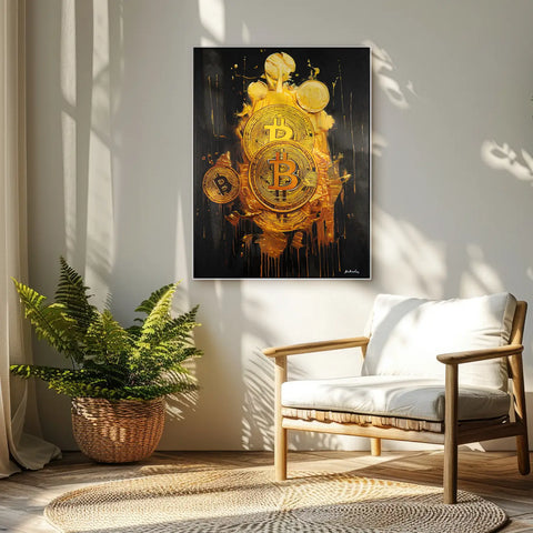 Leinwandbild handgemalt mit Acrylfarbe und Strukturpaste im Hochformat, Goldene Illusionen, 120x160 mit Bilderrahmen in Weiß