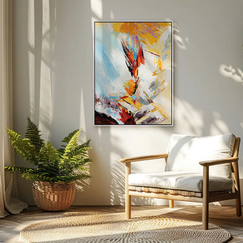 Leinwandbild handgemalt mit Acrylfarbe und Strukturpaste im Hochformat, Versteckte Dimension, 120x160 mit Bilderrahmen in Weiß