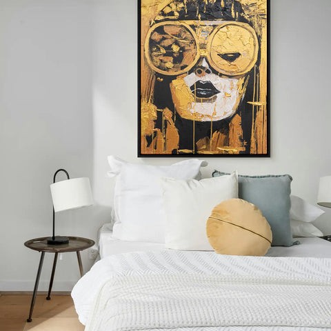 Leinwandbild handgemalt mit Acrylfarbe und Strukturpaste im Hochformat, Die Zukunft traegt Gold, 150x200 ohne Rahmen